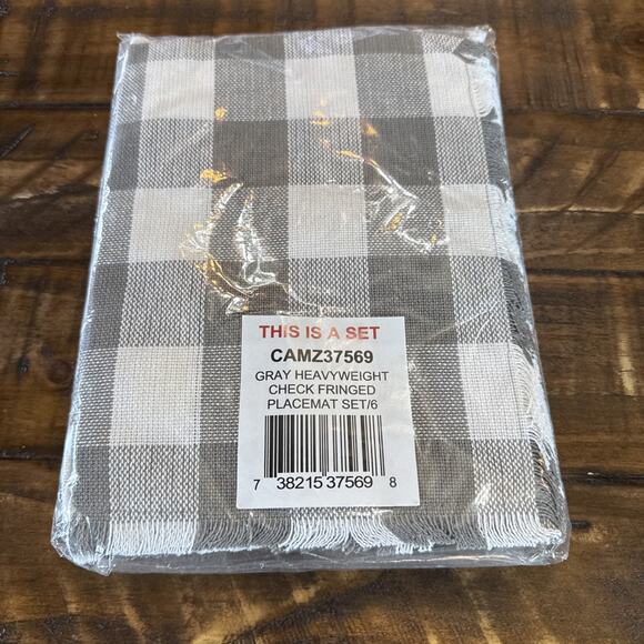 Fringed Check Tabletop Collection, Placemat Set, 13x19" Gray Set Of 6 NEW - Picture 5 of 5